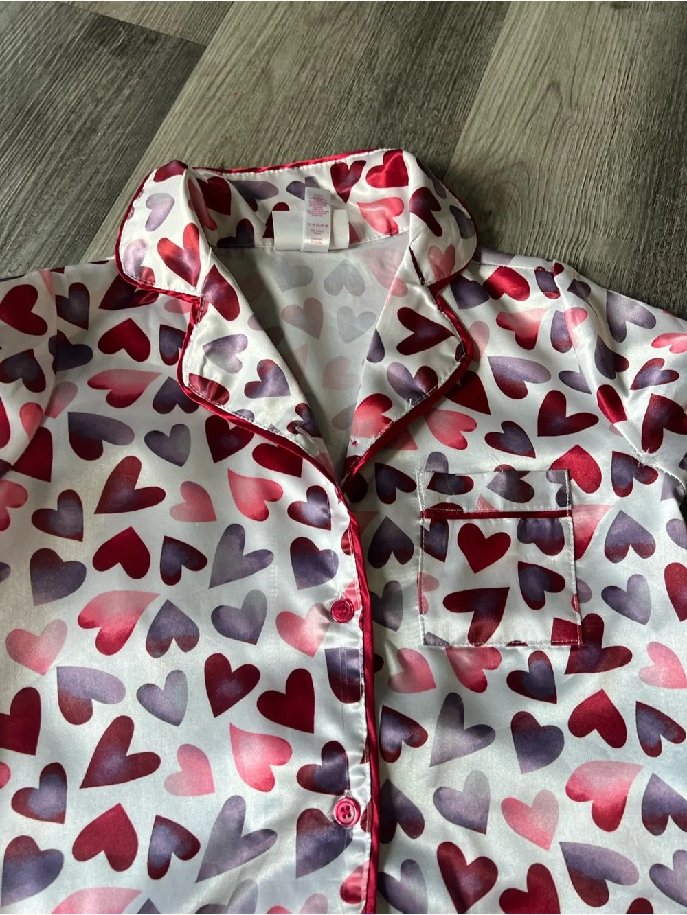 Girls Heart-Print Pink and Purple Short-Sleeve Pajama Set